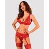 Комплект білизни Obsessive Lacelove cupless 3-pcs set XL/2XL Red, бюстгальтер, стрінги, пояс для панчіх