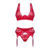 Комплект білизни Obsessive Lacelove cupless 3-pcs set XL/2XL Red, бюстгальтер, стрінги, пояс для панчіх
