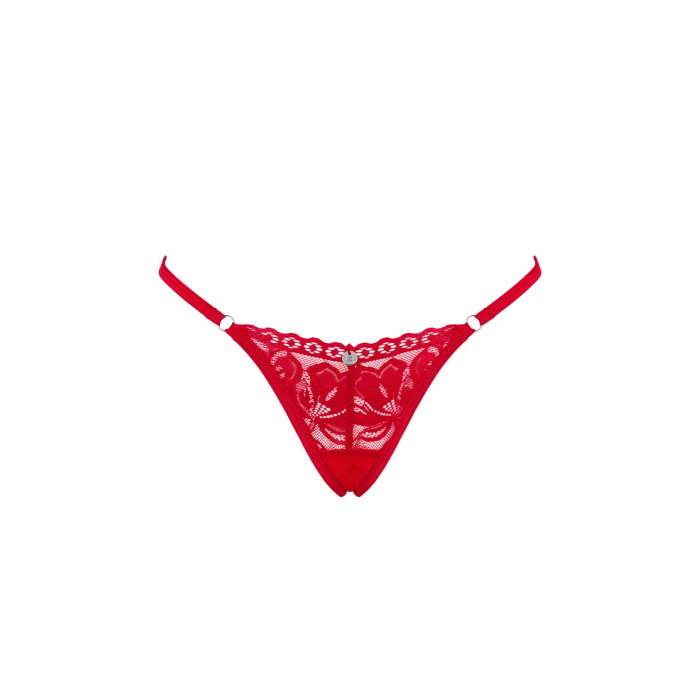 Мереживні стрінги Obsessive Lacelove thong XL/2XL Red, низька посадка