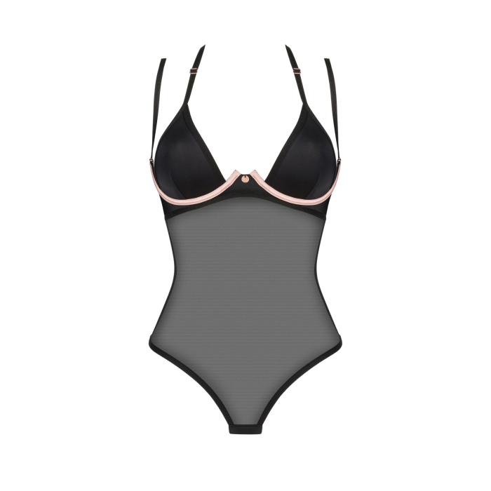 Прозоре боді Obsessive Selinne teddy M/L Black, дрібна сітка, подвійні бретелі