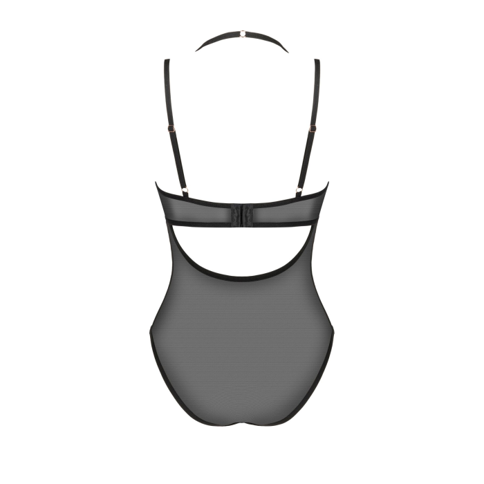 Прозоре боді Obsessive Selinne teddy M/L Black, дрібна сітка, подвійні бретелі
