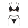Комплект білизни Obsessive Selinne 3-pcs set XS/S Black, бюстгальтер, стрінги пояс для панчіх