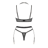 Комплект білизни Obsessive Selinne 3-pcs set XS/S Black, бюстгальтер, стрінги пояс для панчіх