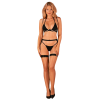 Комплект білизни Obsessive Selinne 3-pcs set XL/2XL Black, бюстгальтер, стрінги пояс для панчіх