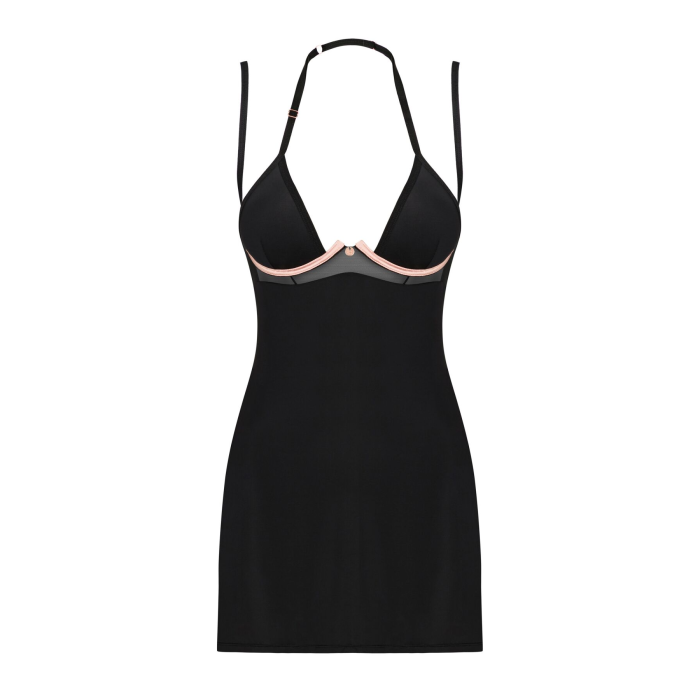 Сорочка Obsessive Selinne chemise & thong XS/S Black, стрінги, подвійні бретелі