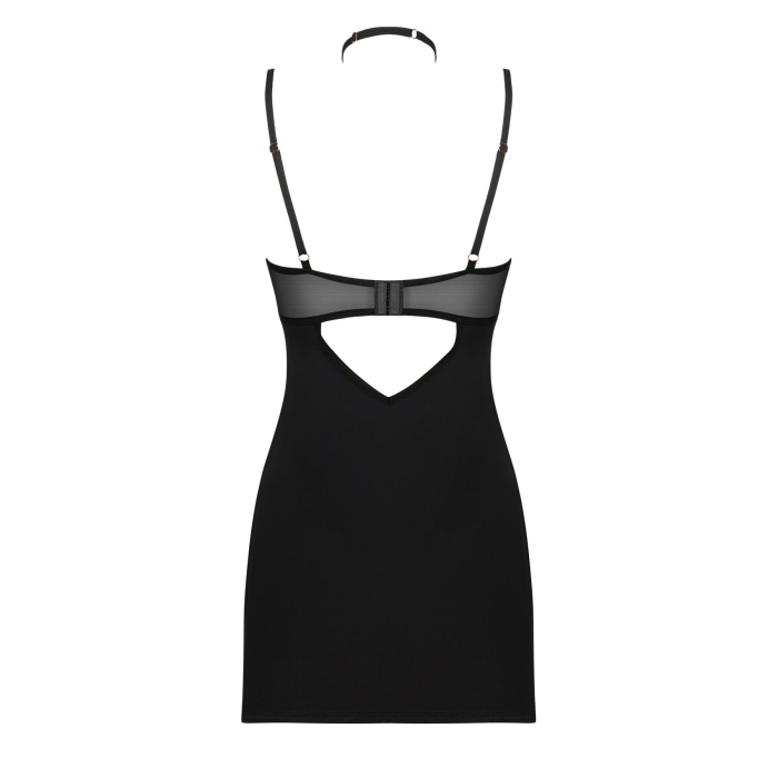Сорочка Obsessive Selinne chemise & thong XL/2XL Black, стрінги, подвійні бретелі