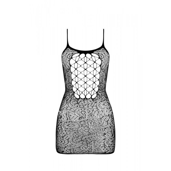 Ажурна мінісукня на тонких бретелях Passion BS096 One Size, black, плетіння на грудях