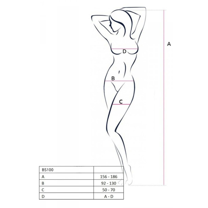 Бодістокінг з плетінням на животику Passion BS100 One Size, black, декоративний шов, з доступом
