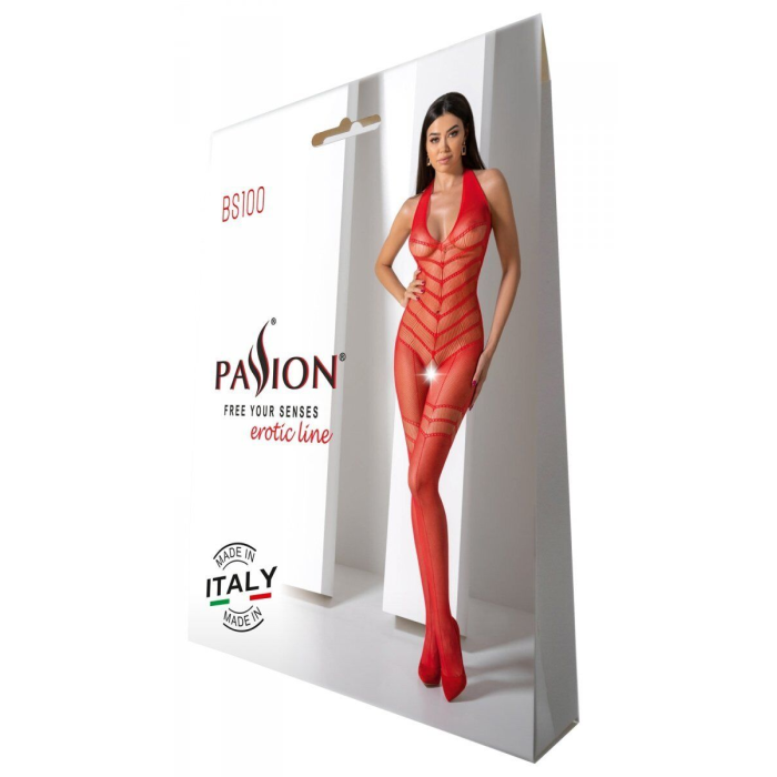 Бодістокінг з плетінням на животику Passion BS100 One Size, red, декоративний шов, з доступом