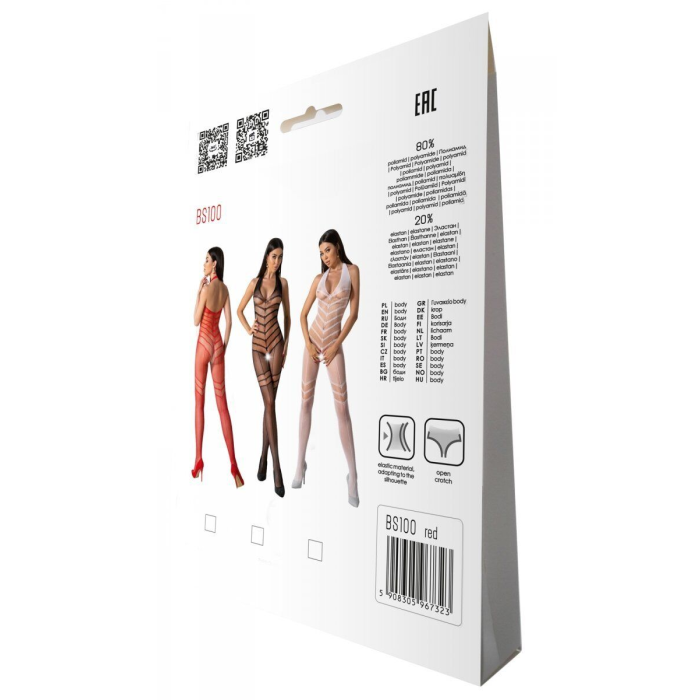 Бодістокінг з плетінням на животику Passion BS100 One Size, red, декоративний шов, з доступом