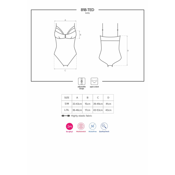 Мереживне боді з доступом Obsessive 818-TED-1 teddy XS/S, чорне