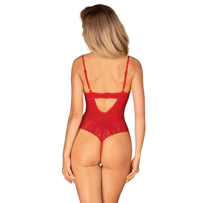Боді з доступом Obsessive Ingridia crotchless teddy XS/S, червоне, відкриті груди
