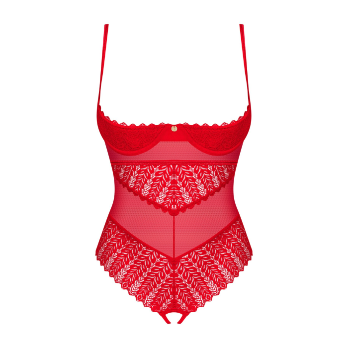 Боді з доступом Obsessive Ingridia crotchless teddy XL/2XL, червоне, відкриті груди
