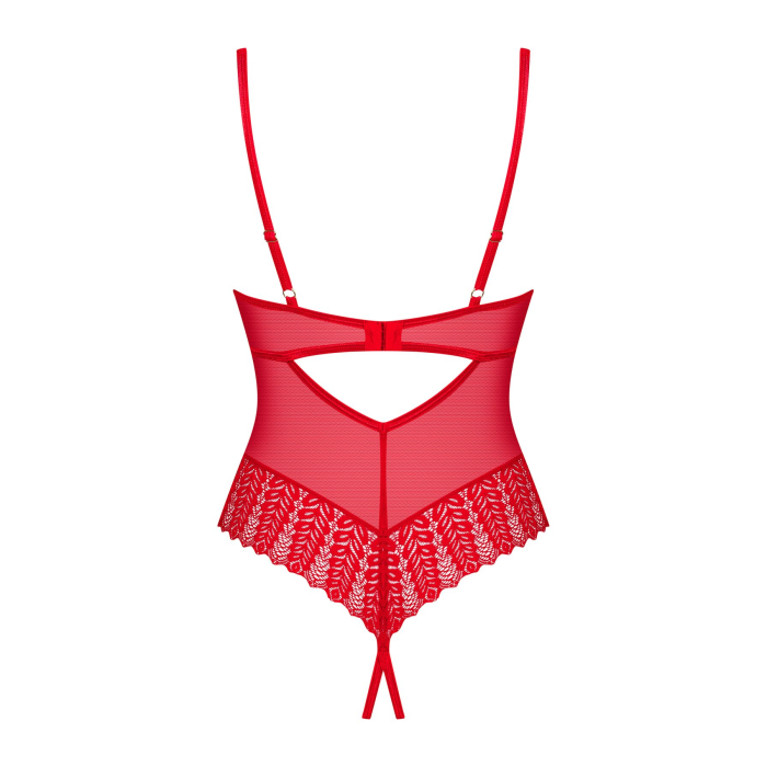 Боді з доступом Obsessive Ingridia crotchless teddy XL/2XL, червоне, відкриті груди