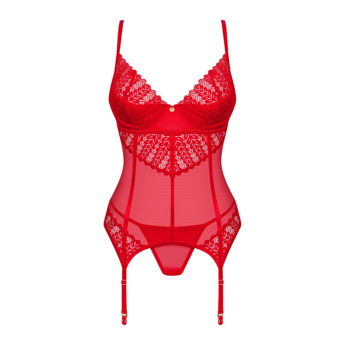Комплект корсет та стрінги Obsessive Ingridia corset & thong M/L, червоний