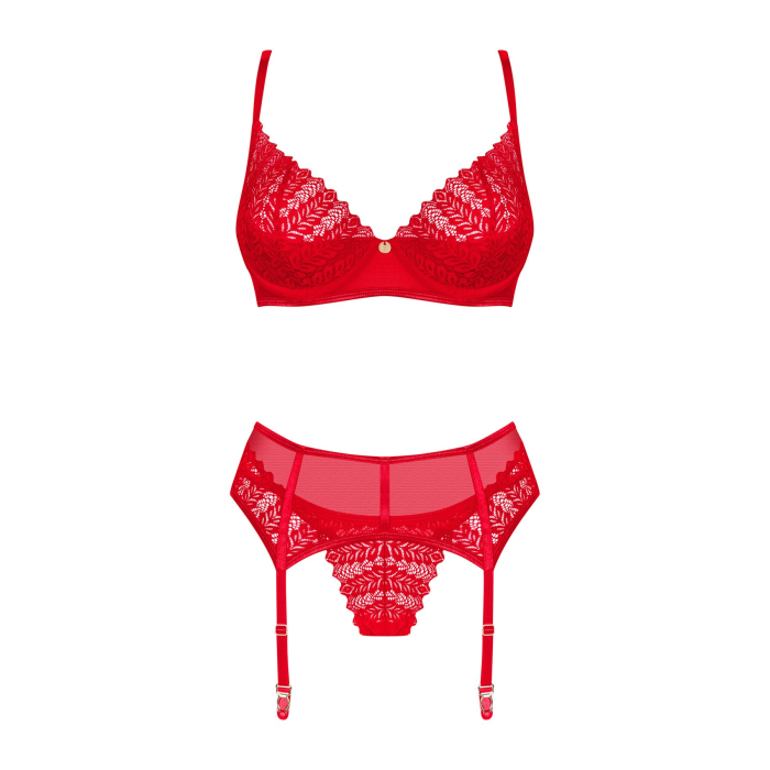 Комплект Obsessive Ingridia 3-pcs set XS/S, червоний, бюстгальтер, стрінги, пояс