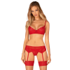 Комплект Obsessive Ingridia 3-pcs set XL/2XL, червоний, бюстгальтер, стрінги, пояс
