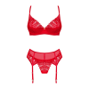 Комплект Obsessive Ingridia 3-pcs set XL/2XL, червоний, бюстгальтер, стрінги, пояс