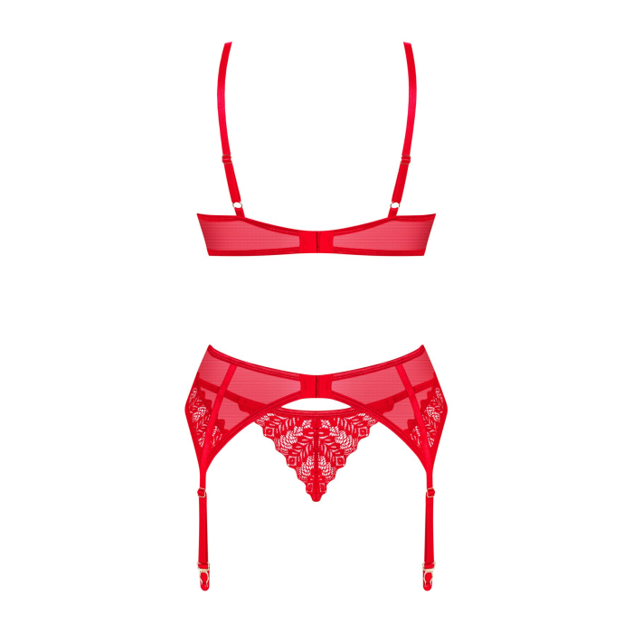 Комплект Obsessive Ingridia 3-pcs set XL/2XL, червоний, бюстгальтер, стрінги, пояс