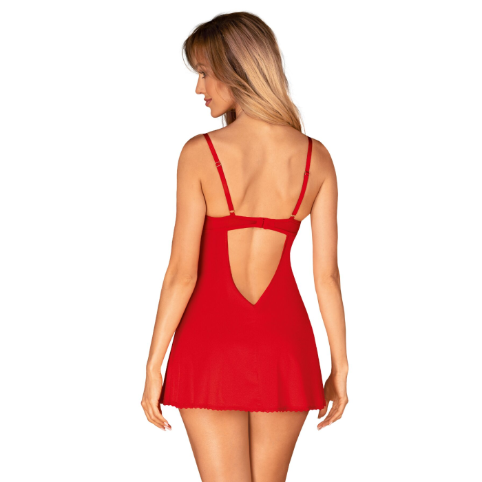 Пеньюар Obsessive Ingridia chemise & thong XS/S, червоний, сорочка, стрінги