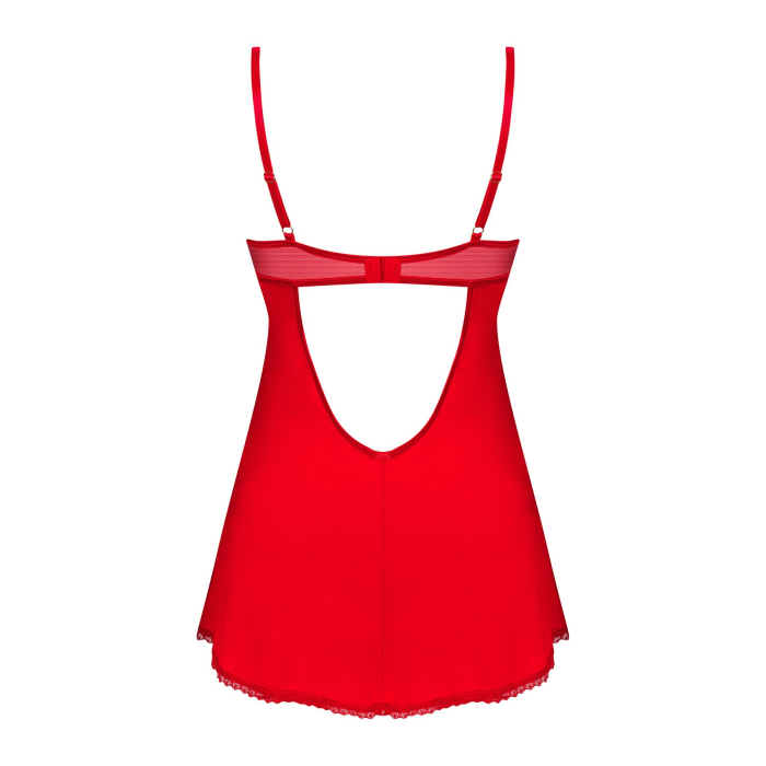 Пеньюар Obsessive Ingridia chemise & thong XS/S, червоний, сорочка, стрінги