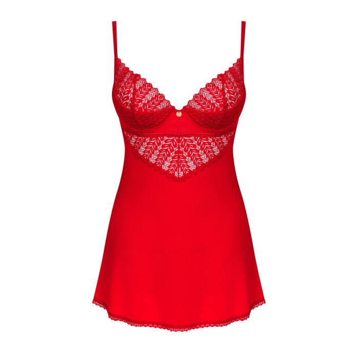 Пеньюар Obsessive Ingridia chemise & thong XL/2XL, червоний, сорочка, стрінги