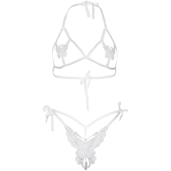 Еротичний комплект з відкритою чашкою Leg Avenue Open cup bra and pearl panty One Size White