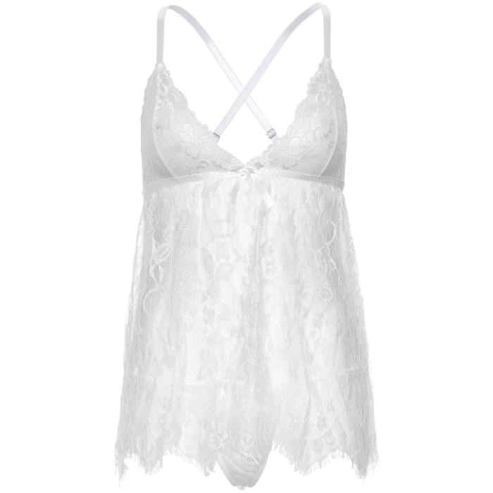 Сорочка бебі-дол Leg Avenue Floral lace babydoll & string White M, стрінги