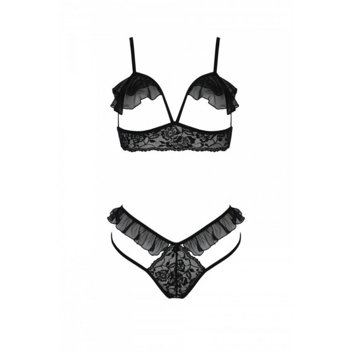Еротичний комплект Passion DOLLY SET, XXL/XXXL, black, з відкритими чашками