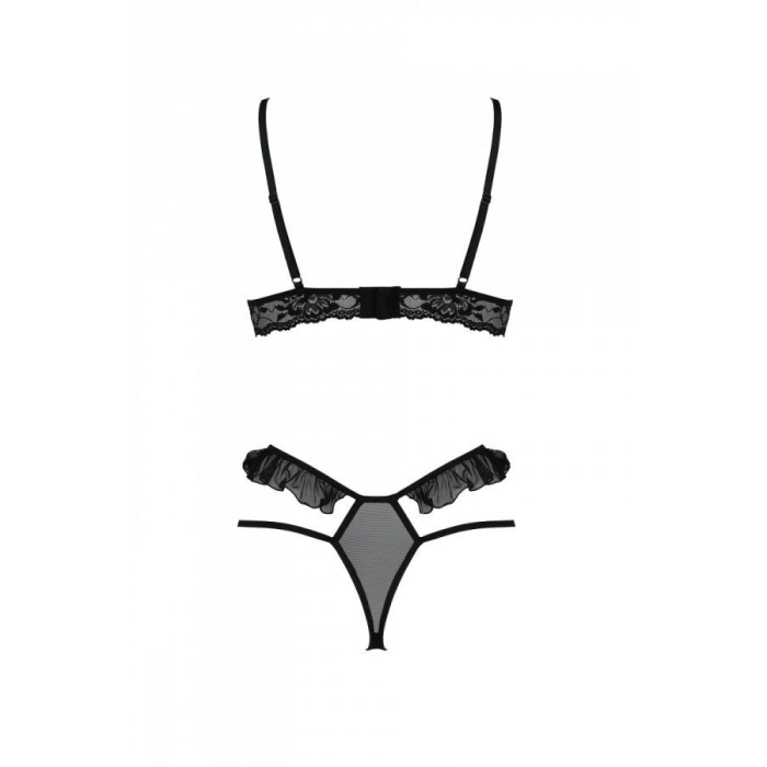 Еротичний комплект Passion DOLLY SET, XXL/XXXL, black, з відкритими чашками