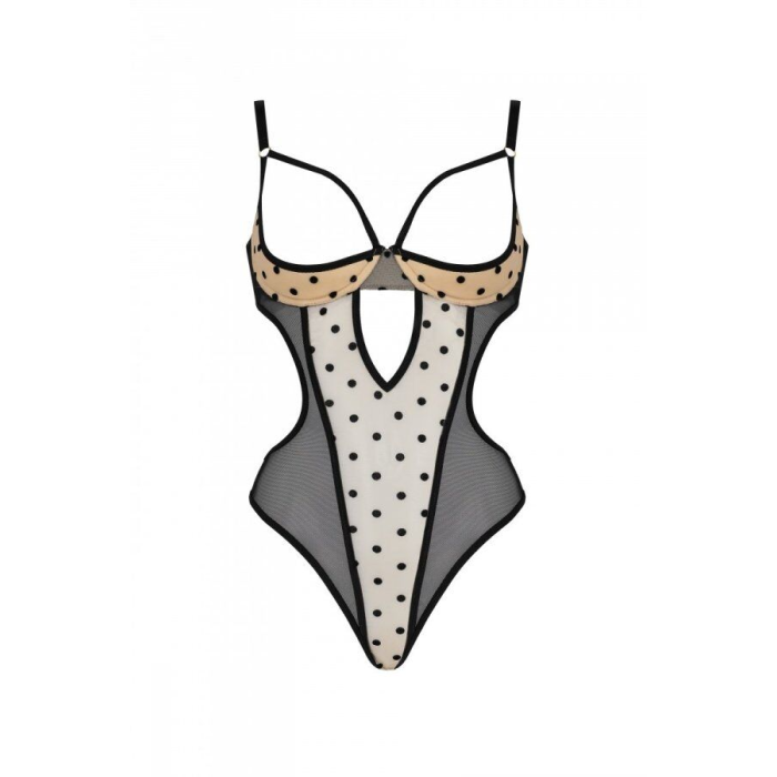 Еротичне боді Passion MARINA BODY, L/XL, beige, з відкритими чашками