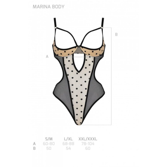 Еротичне боді Passion MARINA BODY, XXL/XXXL, beige, з відкритими чашками