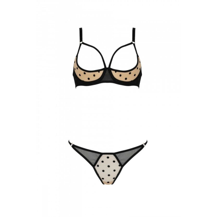 Еротичний комплект Passion MARINA SET WITH OPEN BRA, S/M, beige, відкриті чашки
