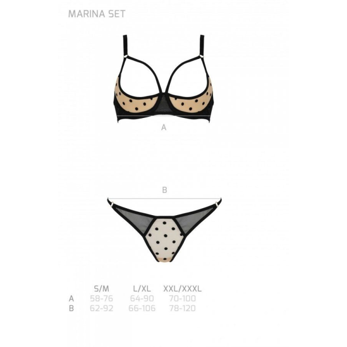 Еротичний комплект Passion MARINA SET WITH OPEN BRA, XXL/XXXL, beige, відкриті чашки