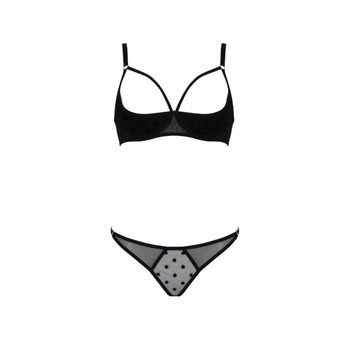 Еротичний комплект Passion MARINA SET WITH OPEN BRA, L/XL, black, відкриті чашки