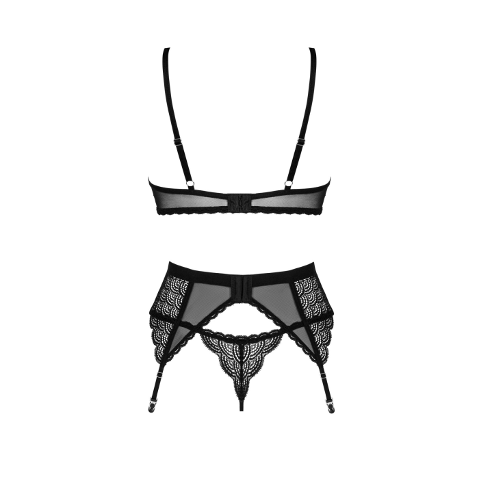 Комплект Obsessive Chemeris 3-pcs set XL/2XL, стрінги, пояс для панчіх, бюстгальтер