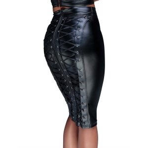 Спідниця-олівець зі шнурівкою Noir Handmade F152 Powerwetlook pencil skirt, 3XL, з мокрим ефектом