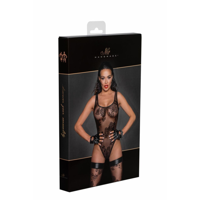 Боді Noir Handmade F242 Tulle body with patterned flock embroidery, L