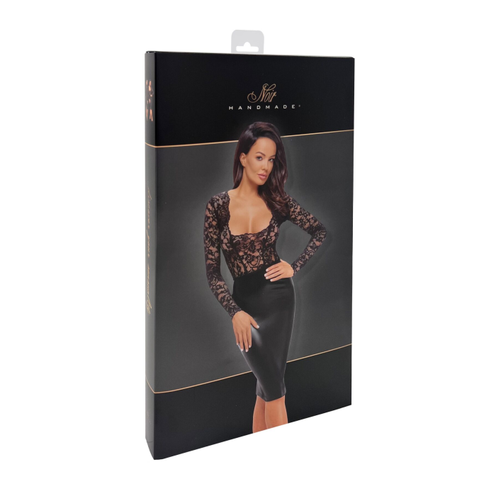 Сукня Noir Handmade F295 Euphoria, XL, black, мереживо, глибоке декольте, спідниця міді під латекс