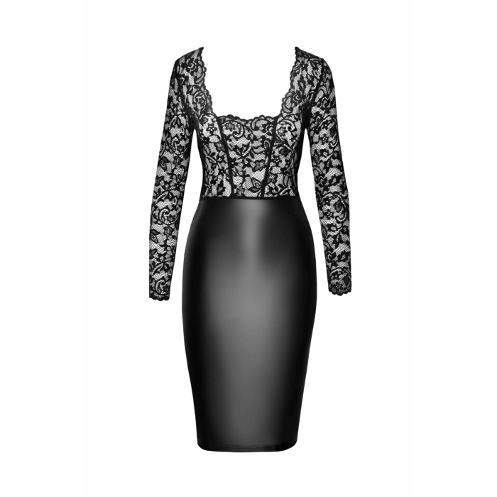 Сукня Noir Handmade F295 Euphoria, XXL, black, мереживо, глибоке декольте, спідниця міді під латекс