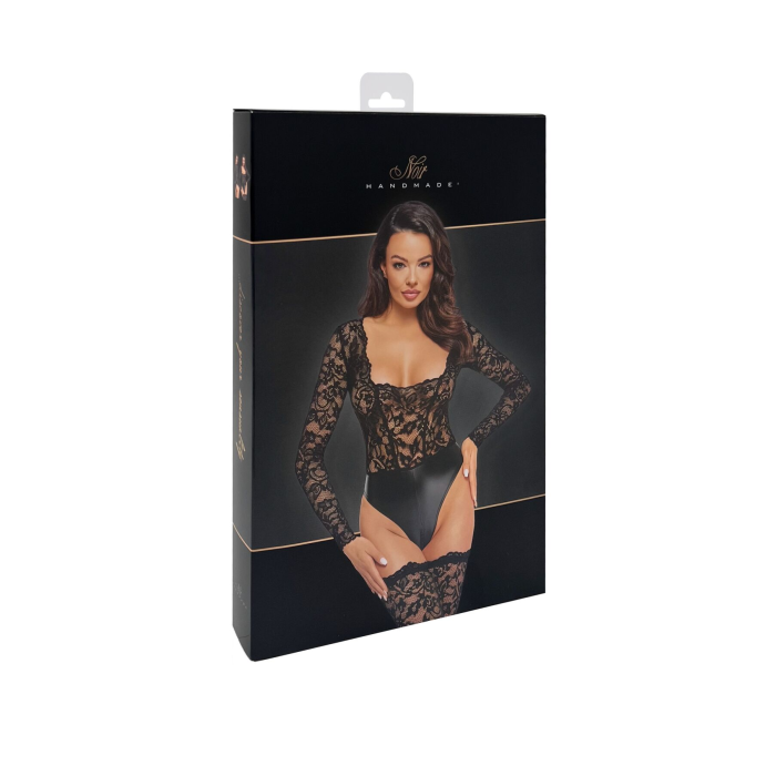 Боді Noir Handmade F296 Psyche, S, мереживо, довгий рукав, низ під латекс, з доступом