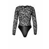 Боді Noir Handmade F296 Psyche, 3XL, мереживо, довгий рукав, низ під латекс, з доступом