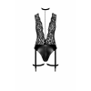 Боді Noir Handmade F297 Libido, XL, чорне, мереживо, низ під латекс, відкритий доступ, гартери