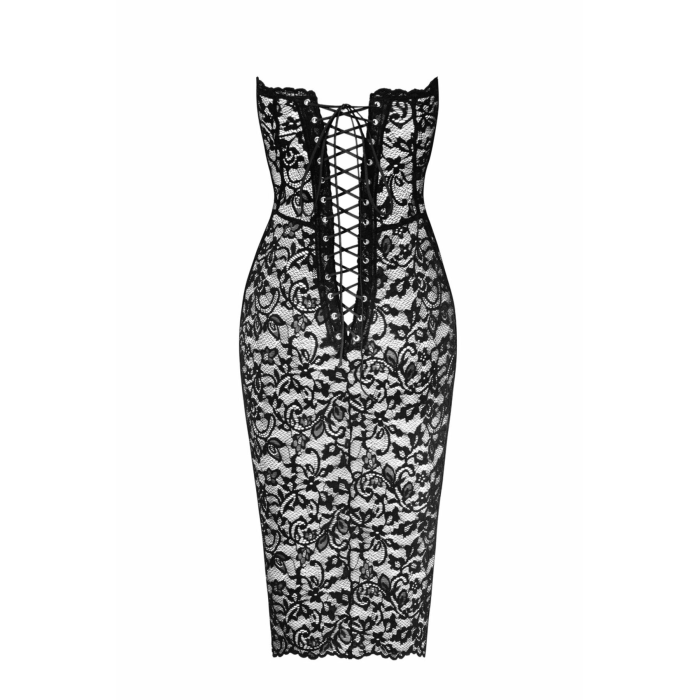 Сукня Noir Handmade F301 Catalyst, XL, black, міді, мереживо, відкриті плечі, шнурівка на спині