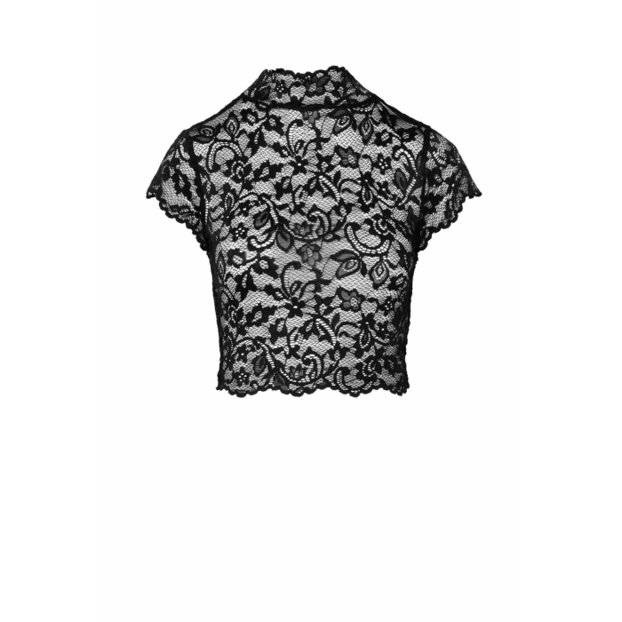 Топ Noir Handmade F303 Essence, S, black, мереживний, короткий рукав, комір-стійка