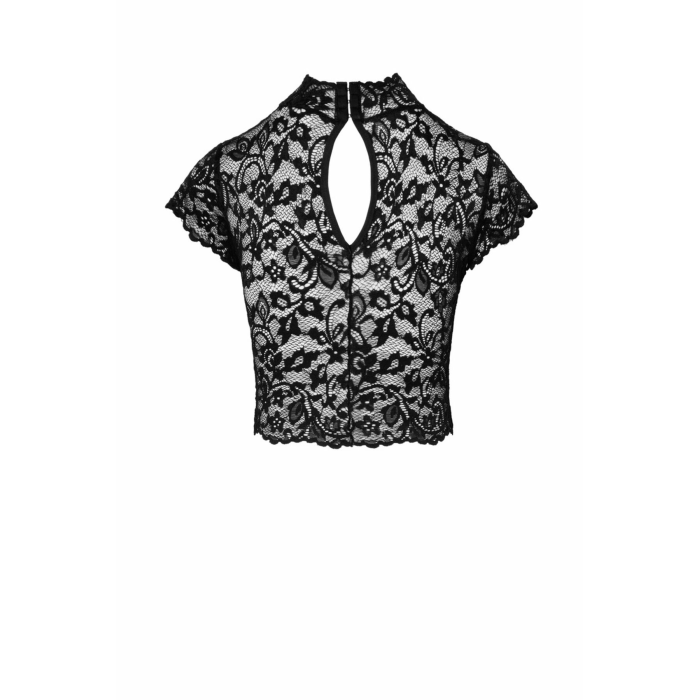 Топ Noir Handmade F303 Essence, S, black, мереживний, короткий рукав, комір-стійка