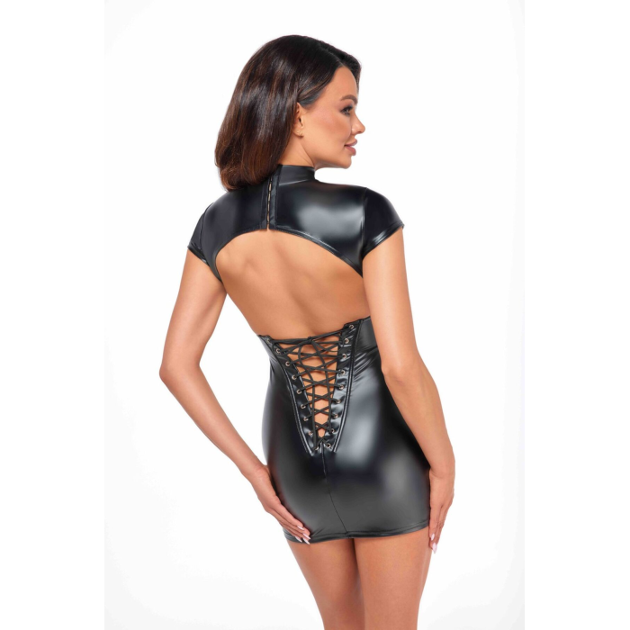 Сукня Noir Handmade F309 Fantasy, L, black, міні, під латекс, короткий рукав, шнурівка ззаду