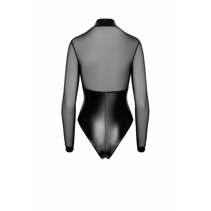 Боді Noir Handmade F321 Edge, XL, низ під латекс, верх сітка, блискавка на все тіло, декор кільця