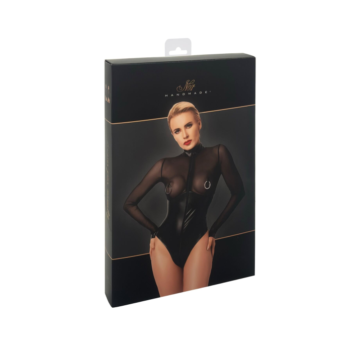 Боді Noir Handmade F321 Edge, XXL, низ під латекс, верх сітка, блискавка на все тіло, декор кільця