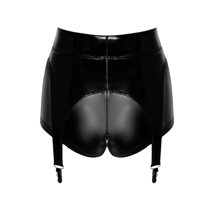Шортики Noir Handmade F325 Glam, M, black, вініл, висока талія, кріплення для панчіх, з доступом